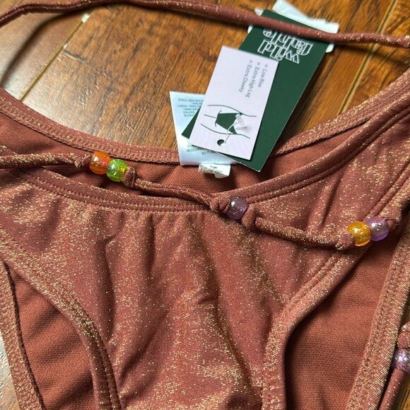 *NWT Wild Fable XS (0-2) Brown Lurex Sparkly Beaded Bikini Swim Bottom - Picture 5 of 9